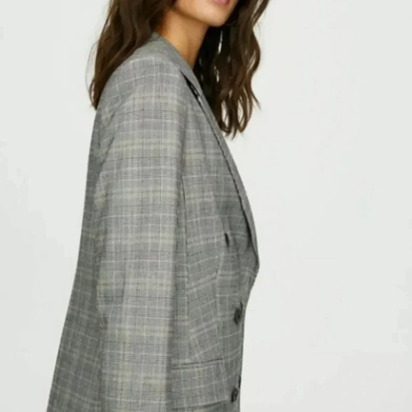 Aritzia Babaton Samuel Blazer Houndstooth Plaid Black White 00 Double Breasted - Picture 4 of 12